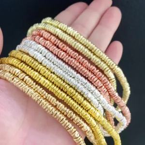 6mm Natural Stone Gold Color Waves Hematite Flat Round Spacer Loose Beeads For Jewelry Making DIY Bracelet Findings