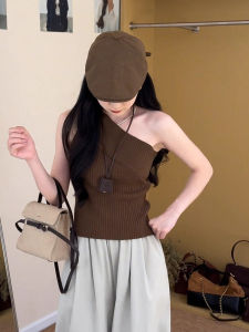 PEIXI | Brown Shoulder Off Sleeveless Vest Sweater Top