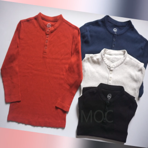 (15-60kg) Áo dài tay bé trai chất tổ ong cổ cài khuy vnxk xuất dư (Áo thu đông vải waffle cổ henley bố con mặc cặp WoNa)