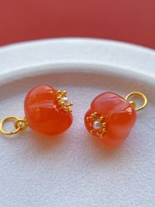 Natural Salt Source Agate Embedded Gold Plated S925 Silver Pendant DIY Jewelry Freshly out Fashionable Tulip Design Accessories