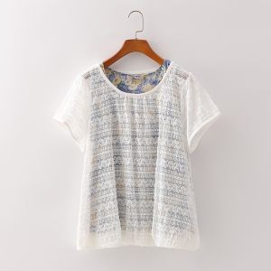 [Pu] Classy Japanese Style Brand Discount Womens Clothing Western Style Fashion Loose Elastic Double Layer Lace Small Shirt 1e103