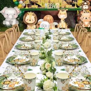 Festive Animal-Themed Disposable Party Supplies Set - Eco-Friendly Melamine Plate & Paper Cup Combo