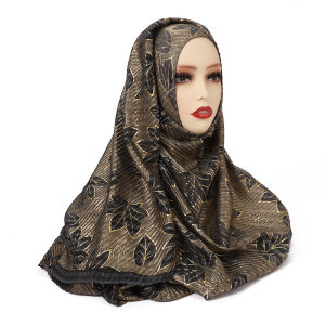 Jifang Stamping Gold Maple Leaf Embossing Flower Cotton Linen Pashmina Shawl Head Scarf Muslim Hijabs Shawls SL289