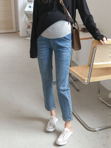 South Korea High Goods ~ Elastic Maternity Jeans Spring and Autumn Outer Wear High Waist Belly Support Cigarette Pants Skinny Pants Cropped Pants Fashion