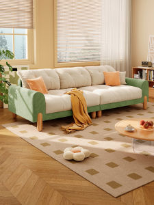 Government Subsidy Original Wood Style Cream Fabric Sofa Three Four Seater Living Room Cat Fur Sofa Artistic Hand-Painted Design