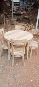 KURSI MAKAN MINIMALIS MEJA BULAT KAYU JATI