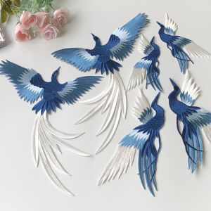 Blue Phoenix Embroidery Fabric Patch Flower Pieces Large Medium Small Pair DIY Handmade Decorative Clothing Patch Back Glue