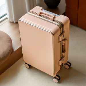 2025 New Pink Luggage Aluminum Frame Travel Durable Double Closure 20 Inch Carry-On 4 Wheel Password Lock Fashion Trend