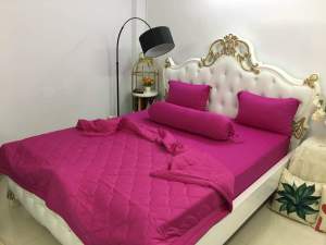 Bộ chăn ga thun Hàn Quốc mẫu hồng10 GIO