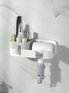 Hair Dryer Holder Stand Self-Adhesive Wall-Mounted Bathroom Hanger Storage Box Towel Hair Ring Brush Holder Home Organizer Stand