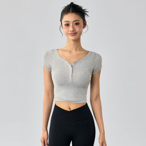 Womens Summer Sport Top Quick Dry Breathable Yoga Fitness Short Sleeve T-Shirt Running Training Exercise Clothing round Neck