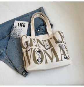 Japanese Style Canvas Tote Bag Womens Large Capacity Handbag Shopping Bag Single Shoulder Commuting Bag Casual Printed