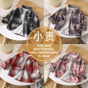 JIFANPAUL | Áo Sơ Mi Dài Tay Caro Phối Màu Cổ Mở Phong Cách Retro cho Bé Trai và Bé Gái