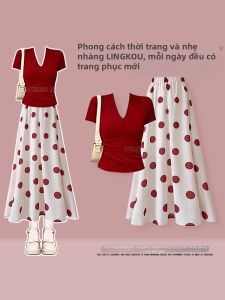 NUMEN BUTTON | Summer Unique Beautiful Outfit for Petite Women Top with Polka Dot Skirt