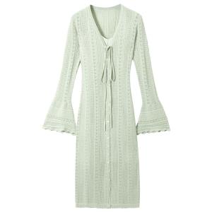 V-neck Bell Sleeve Long Knit Cardigan Women