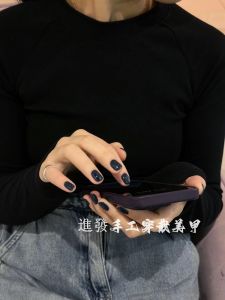 Handmade Wearable Nail Tips Short round Pure Color White Enhancing Vintage Deep Blue Black Single Color Student Pregnant Women Patches