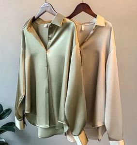 Cocoepps mùa xuân và mùa thu sơ mi satin Nữ Dài Tay Nút Phong Cách Hồng Kông Retro