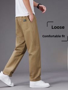 Loose Straight Leg Pure Cotton Casual Pants Thin Summer Mens Fashion Large Size Dad Workwear Trousers Comfortable High Waist