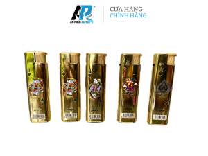 Quẹt Ga Khò Tia F5 - Vỏ Nhôm Vàng - In Hình Bài Joke - Có Bơm Ga