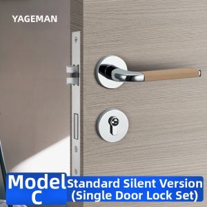YAGEMAN | Genuine Leather Door Lock Handle with Magnetic Silent