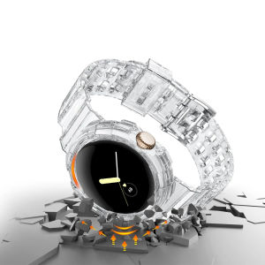 สายนาฬิกา Google Pixel ซิลิโคนสำหรับนาฬิกา2ผู้หญิงผู้ชาย2 In 1ได้รับการออกแบบแถบซิลิโคนกับเคสกันกระแทกป้องกันสำหรับนาฬิกา Google Pixel สายรัดข้อมือสร้อยข้อมืออ่อน