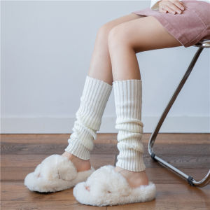 White Knitted Snow Boot Socks Womens Autumn Winter Warm Thickened Mid-Calf Pure Color Sweet Style Y2K Spicy Girl JK Lolita Leggings