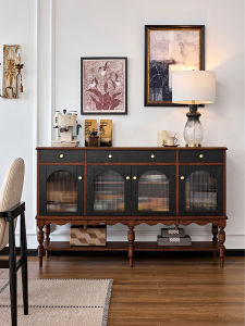 Retro French Style Color Block Solid Wood Sideboard Living Room Entrance Cabinet American Luxury Storage Cabinet Wall Kitchen Storage Cabinet