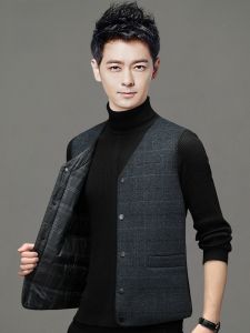 ROMON | Lormen Mens Down Vest Thickened Woolen Warm Outerwear Fashionable Urban Style V-Neck Single Button Closure Autumn Winter New Arrival