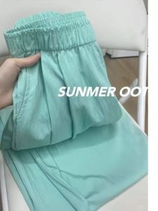 Quần Ống Rộng Cạp Cao Màu Xanh Bạc Hà Mùa Hè Mỏng Rộng Rãi Xếp Ly Thẳng Quần Mùa Hè Sakamoto Cho Nữ