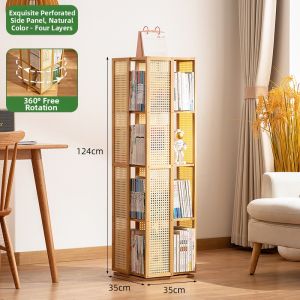Rotatable and Space-Saving Bookshelf Living Room Use Easy Assemble Childrens Book Storage Luxury Bamboo
