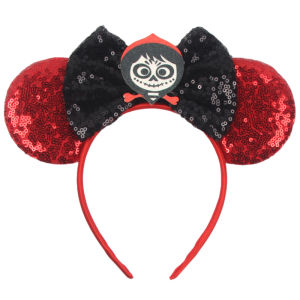 Disney Coco Mickey Mouse Ears Headband Festival Party Sequins 5 inch Bow Hairband Women Girls Kids Party Hair Accessories Gifts