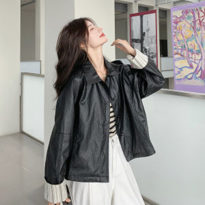 Black Fashionable Retro Distressed Cool Style Leather Jacket Womens 2025 Autumn New Casual Versatile PU Leather Jacket