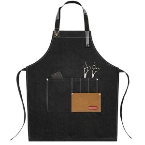 Fashionable Korean Style Denim Apron for Coffee Maker Tea Shop Restaurant Workers Hairdresser Drawing Printing Logo Apron