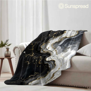 Beast Kingdom | Black Gold Marble Fluid Soft Warm Flannel Blanket Lightweight Cozy Christmas Halloween Home Decor Room
