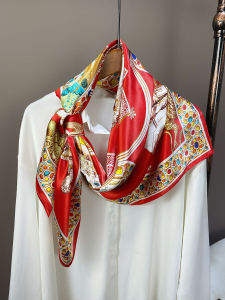 Red Silk Scarf Womens High-end Versatile Spring Autumn Shawl Two-use 100% Mulberry Silk Large Square Scarf Gift Giving