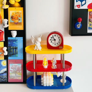 Nordic Style Small Partitions Rack Office Desk Plastic Stainless Steel Elliptical Multi-layer Storage Shelf Organizer