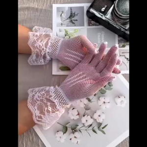 Wedding Bridal Satin Gloves Tulle Sarung Tangan Lace Glove Dinner Bride Lolita Net Elegant Vintage 新娘蕾丝手套