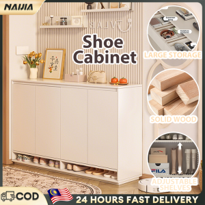 NAIJIA Solid Wood Shoe Cabinet Doorstep Shoe Rack Multi Layer Entrance Cream Style Shoe Cabinet Simple Storage Cabinet With Large Capacity Rack Kasut Kabinet Storan 奶油风鞋柜