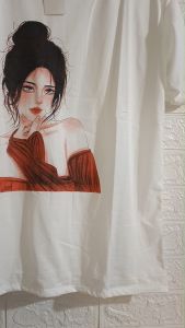 Áo phông in Cotton hình cô gái From rộng dấu quần