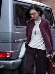 YUFUQING | Korean Style Short Fashionable Womens Jacket Round Neck Open Cardigan Versatile Top For Spring Season Polyester Fiber