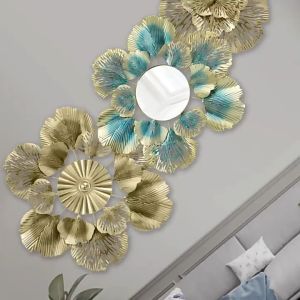 Pajangan Hiasan Dinding Daun Bunga Ginkgo Leaf Mirror Wall Hanging Iron Flower Looking Glass