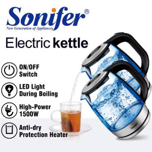 Sonifer Electric Glass Kettle 1500W Fast Boiling 1.8L Water Heater with LED Blue Lights & 360° Swivel Base BPA-Free Stainless Steel