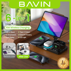 BAVIN PS87 6in1 Magnetic Wireless Charger Stand 15W w/Clock for Mobile & Smart Watch