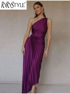 Elegant One Shoulder Pleated Diagonal Collar Maxi Dresses Women Backless Sleeveless Irregular Dress Ladies Chic Evening Vestidos