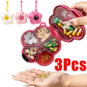 3pcs Portable Mini Pill Box / Flower Design Plastic Medicine Storage Boxes / 5-Compartment Moisture-Proof Pill Case with Lanyard / Compact Divider Organizer for Pills & Jewelry