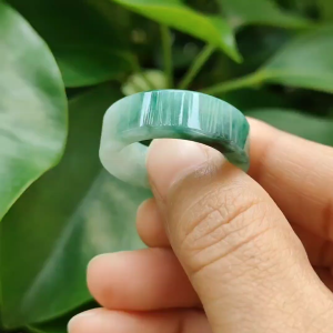 High Quality GreenGreen Patches Natural Type A Jadeite Jade crafted as Ring finger size 19.1mm QIC approved labs certificate weighs 7.68 grams measurement 7.7 * 4.4 mm (ring8)
