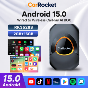CarRocket Android 15 System Carplay Ai Box Wireless Android Auto Adapter Built in Youtube Netflix For VW Benz Ford 98% of Cars