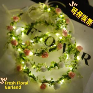 Glowing Flower Crown Forest System Beach Vacation Photo Wedding Hair Accessory  Children Performance Props Party Decoration Headband