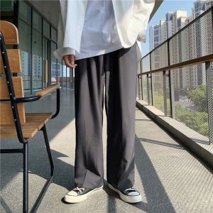 Black Drapey Wide Leg Suit Pants Straight Cut Loose Mens Maturity Summer Thin Korean Version Long Trousers Casual Style