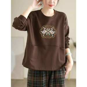 Pure Cotton Long Sleeve Printed Sweatshirt Womens Casual Slimming Artistic Spring Autumn Top Comfortable Street Style